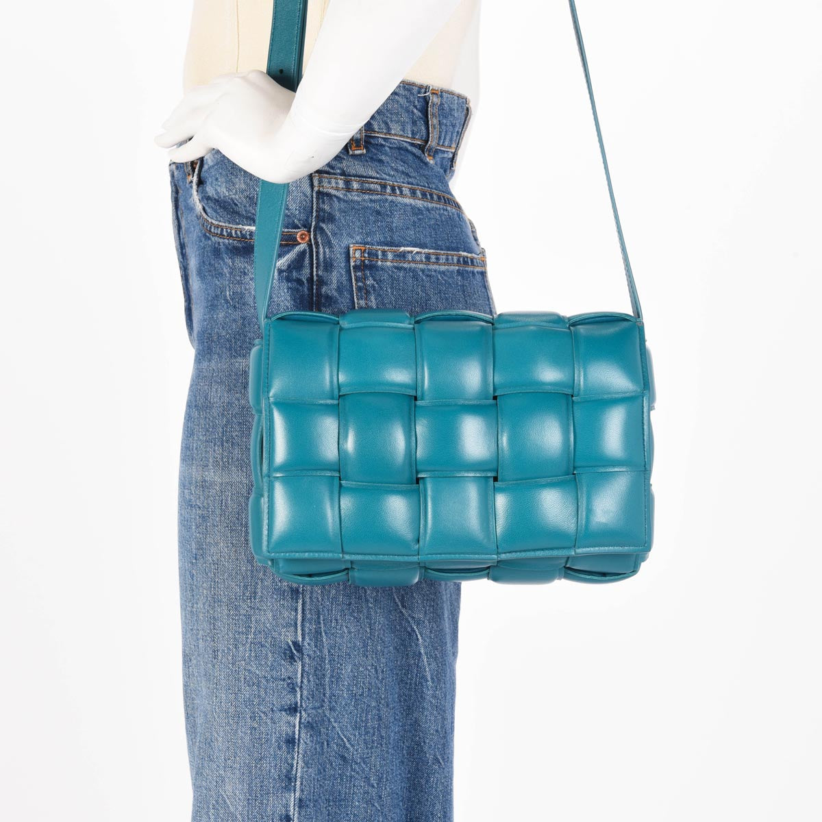 Bottega Veneta Turquoise Intreccio Lambskin Padded Cassette Bag