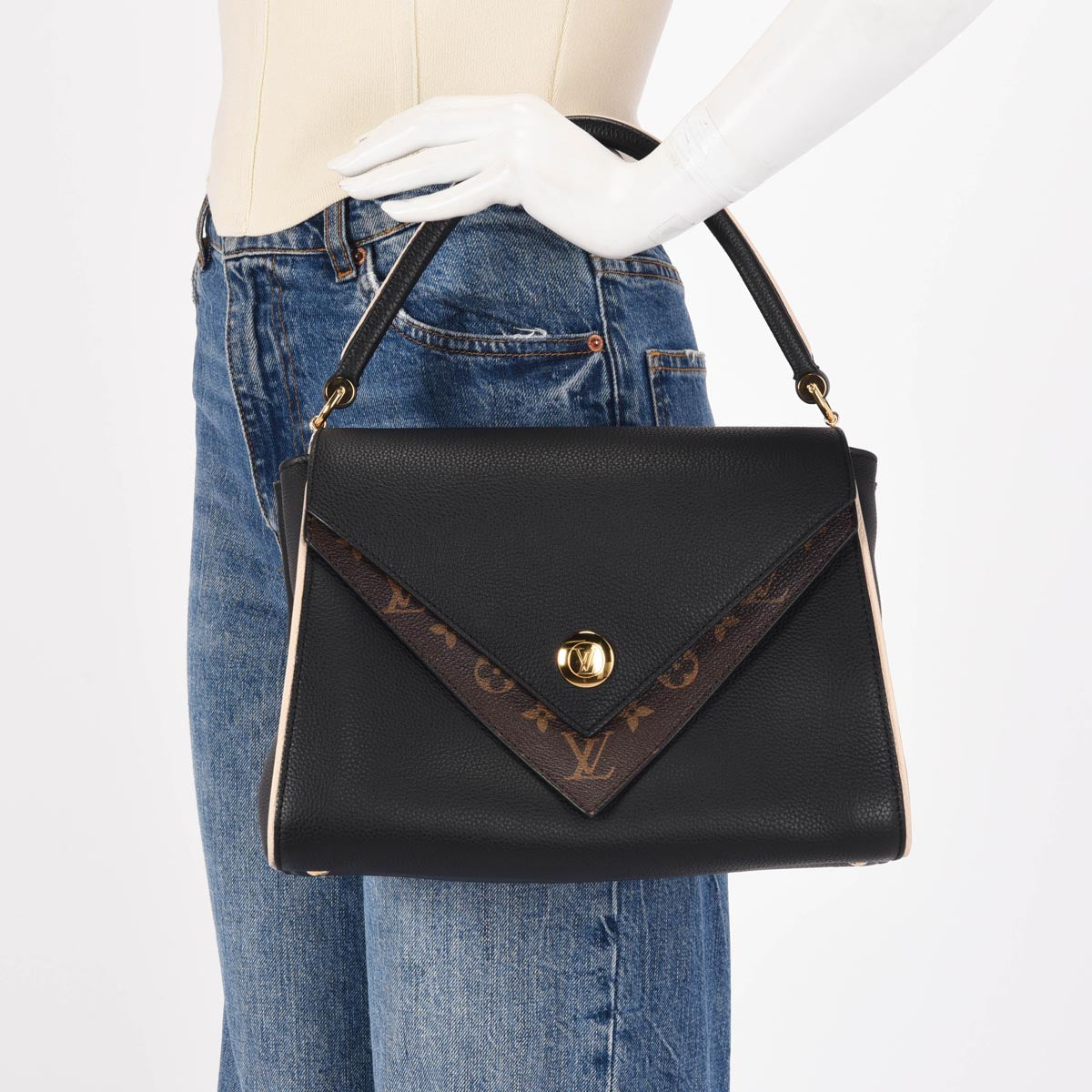 Louis Vuitton Black Grained Calfskin & Monogram Double V Bag