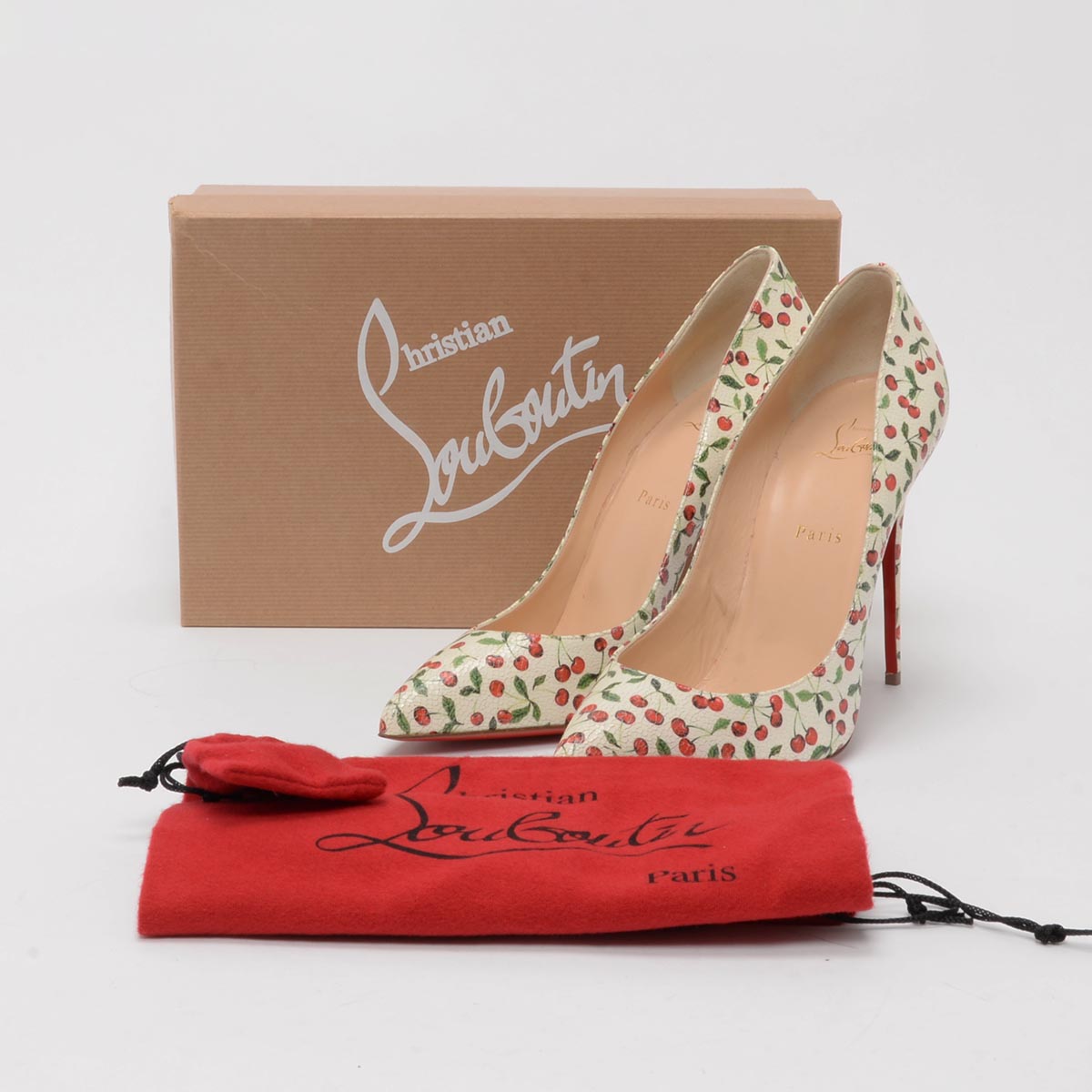 Christian Louboutin White Cherry Print Pigalle Follies 100 Pumps 42