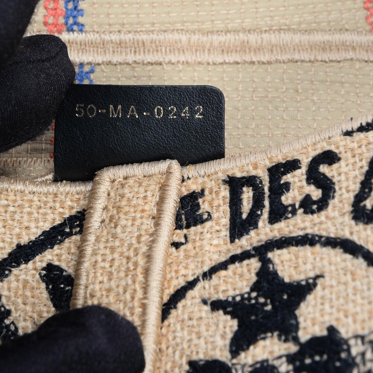 Dior Beige Woven Raffia Embroidered Saddle Bag