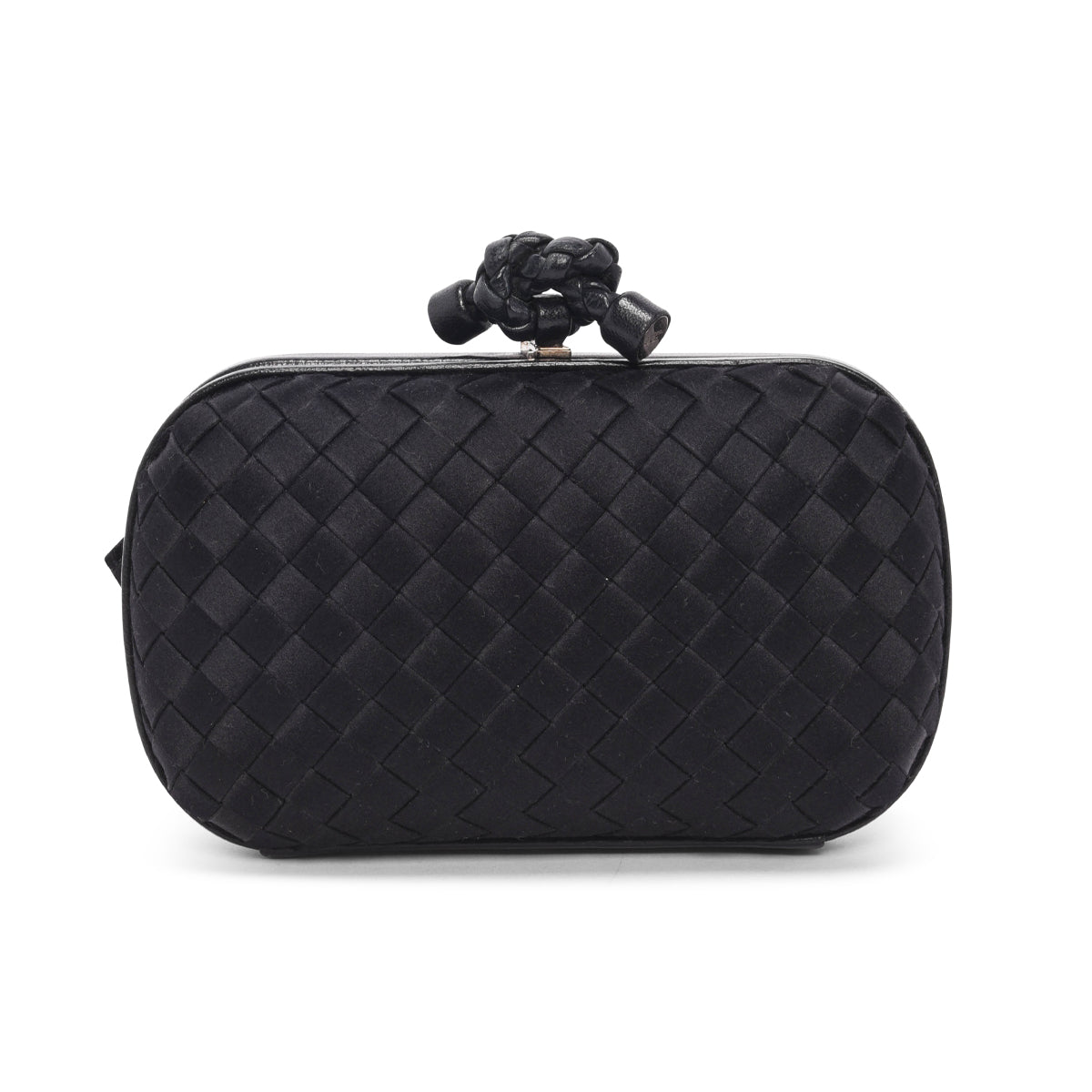 Bottega Veneta Black Satin Intrecciato Knot Clutch