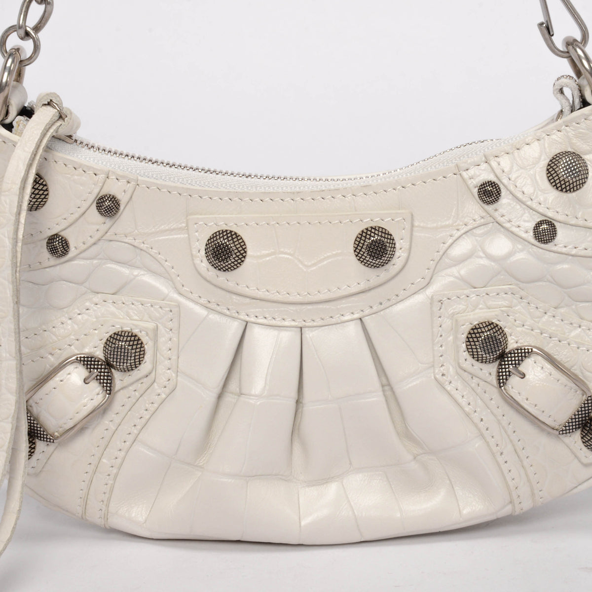 Balenciaga White Croc Embossed Le Cagole Mini Bag