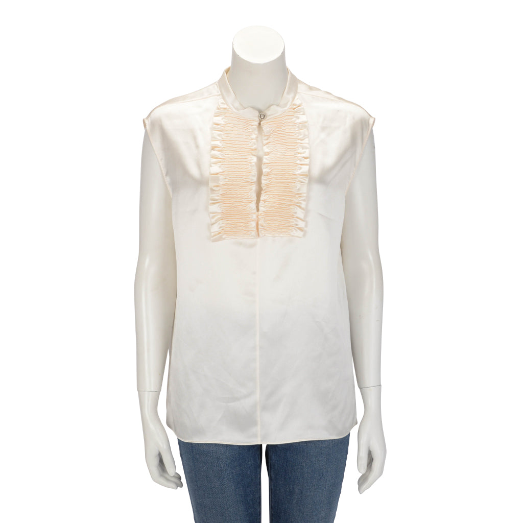 Chanel Ecru Silk Ruffled Sleeveless Top FR 40