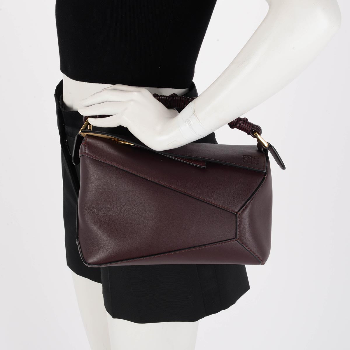 Loewe Prune Calfskin Small Puzzle Edge Bag