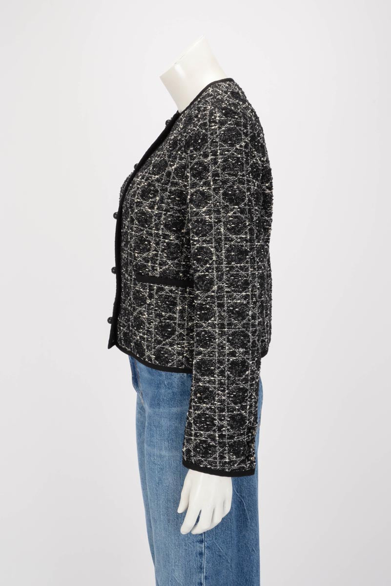 Dior Black Tweed Macrocannage Cropped Jacket FR 38