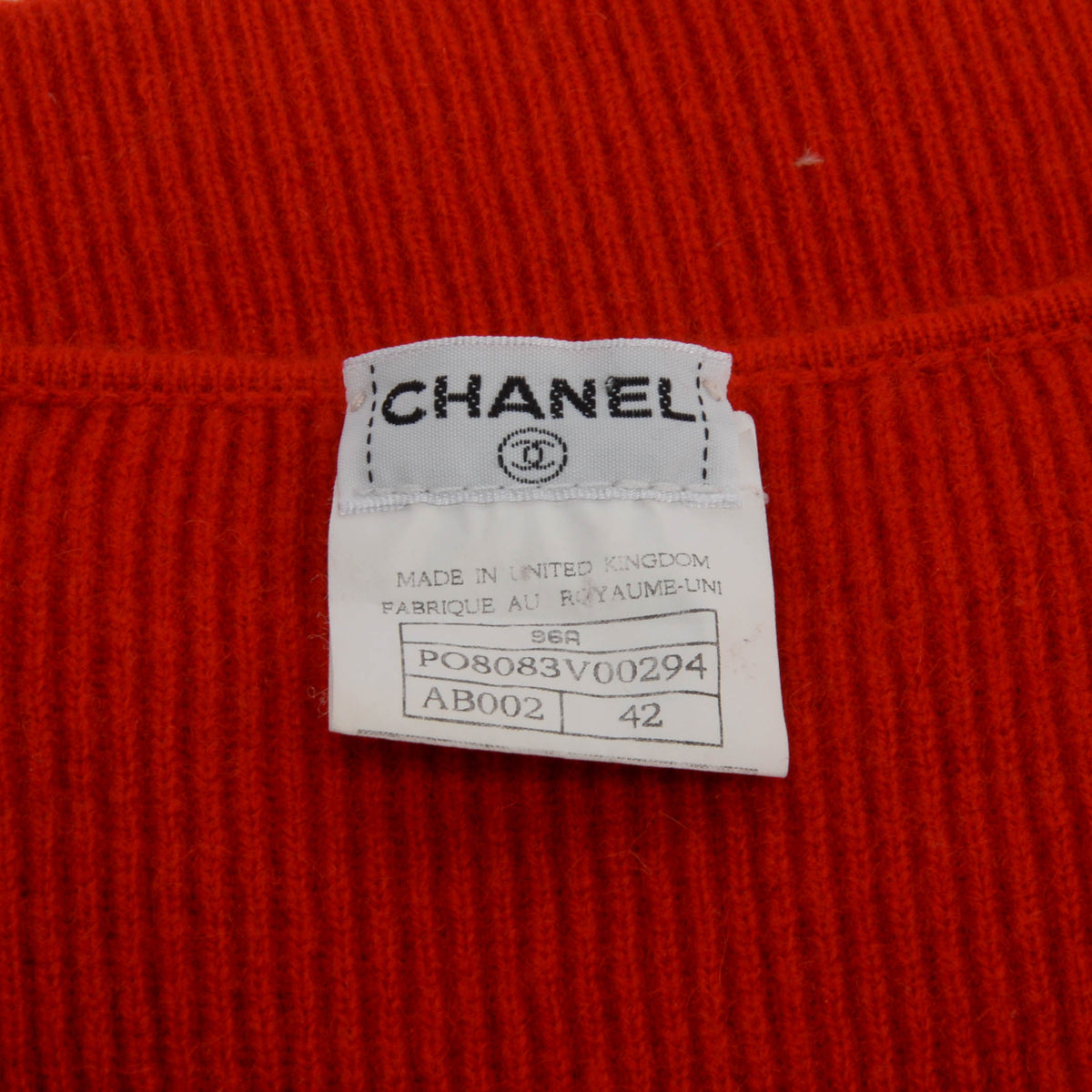 Chanel Red Ribbed Cashmere Knit Top FR 42