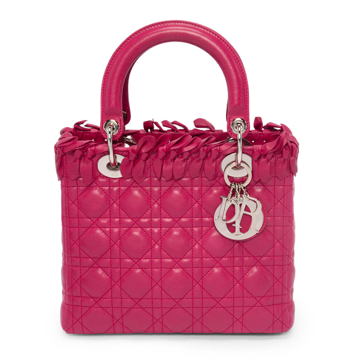 Dior Dark Pink Lambskin Cannage Medium Bow Lady Dior