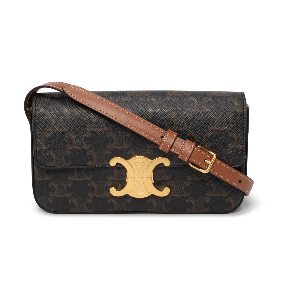 Celine Tan Canvas Triomphe Shoulder Bag