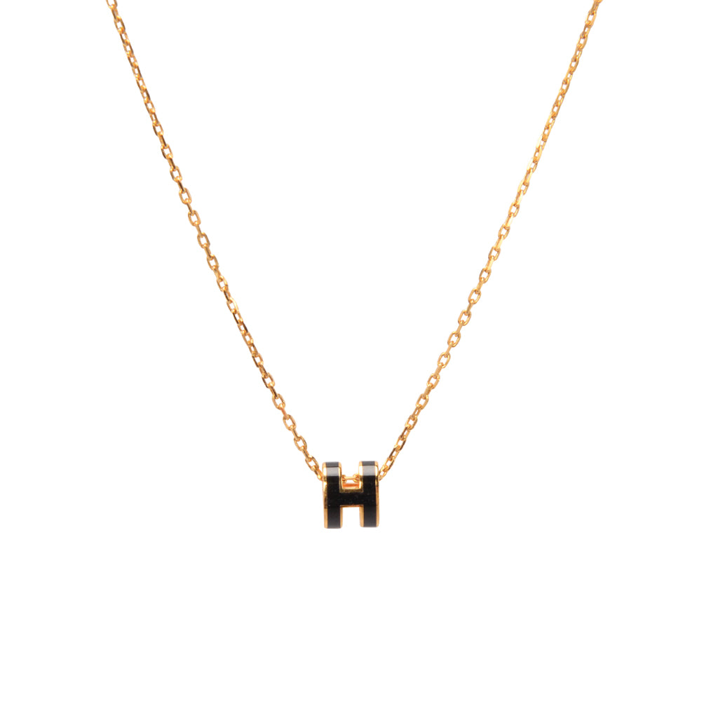 Hermes Black Enamel & Gold Mini Pop H Necklace