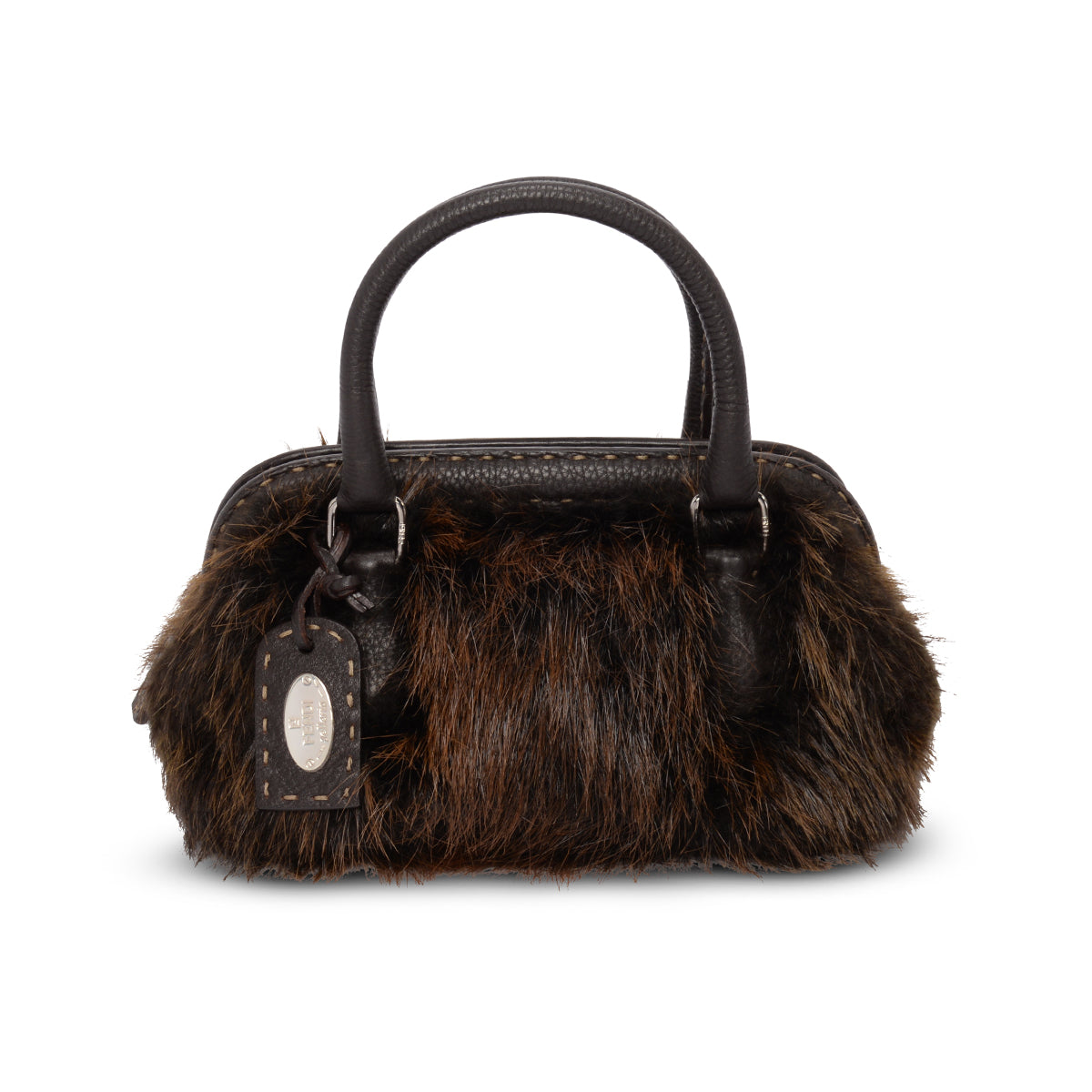 Fendi Brown Fur Selleria Adele 1328 Bag
