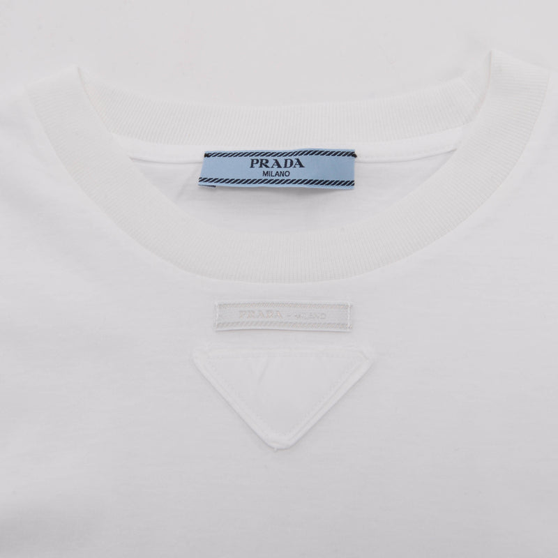 Prada White Cotton Jersey Logo T-Shirt M - Blue Spinach