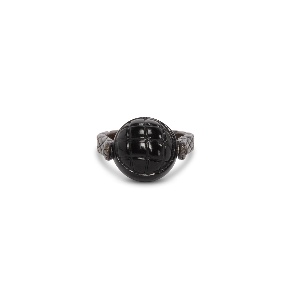 Bottega Veneta Black Silver Intrecciato Ball Ring