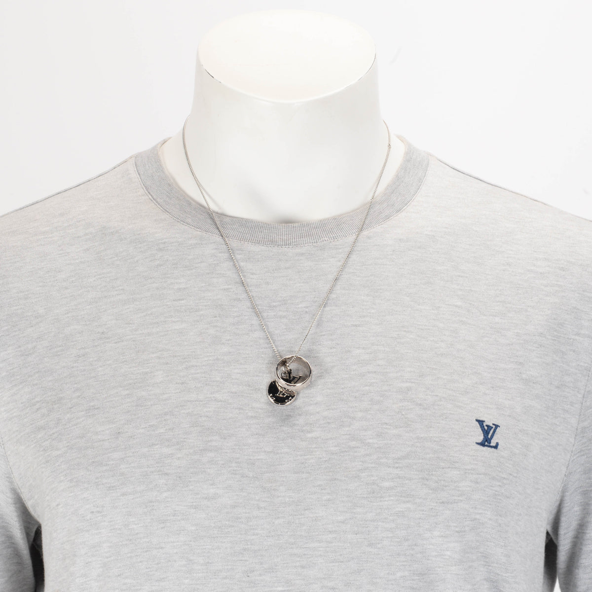 Louis Vuitton Silver Tone Monogram Charms Mens Necklace