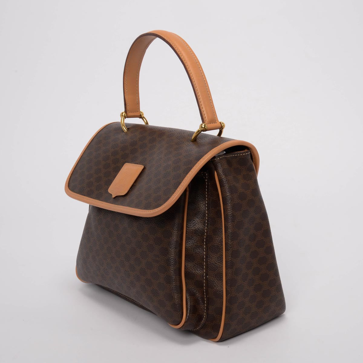 Celine Brown Triomphe Canvas Macadam Top Handle Bag