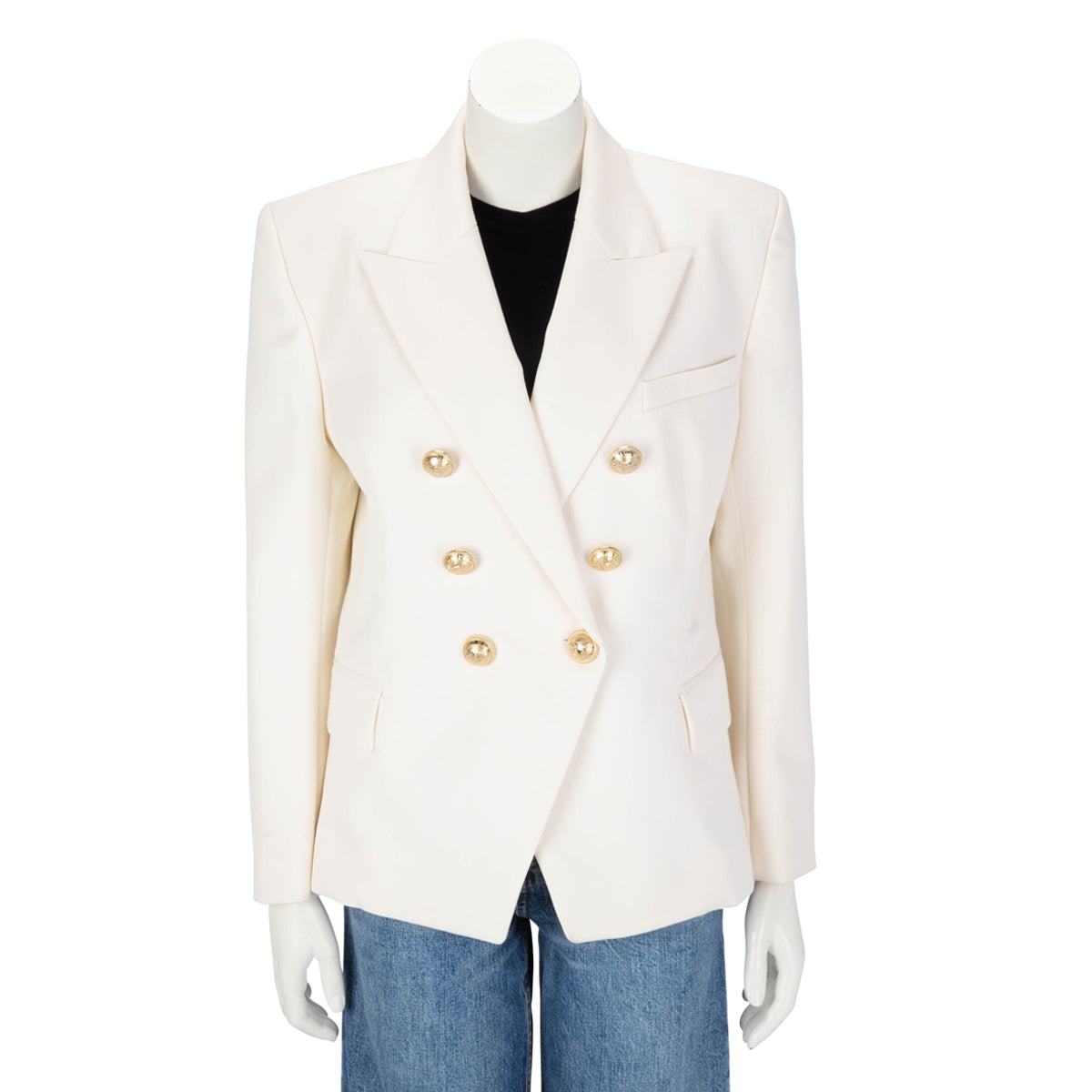 Balmain Ivory Wool Double Breasted Blazer FR 6