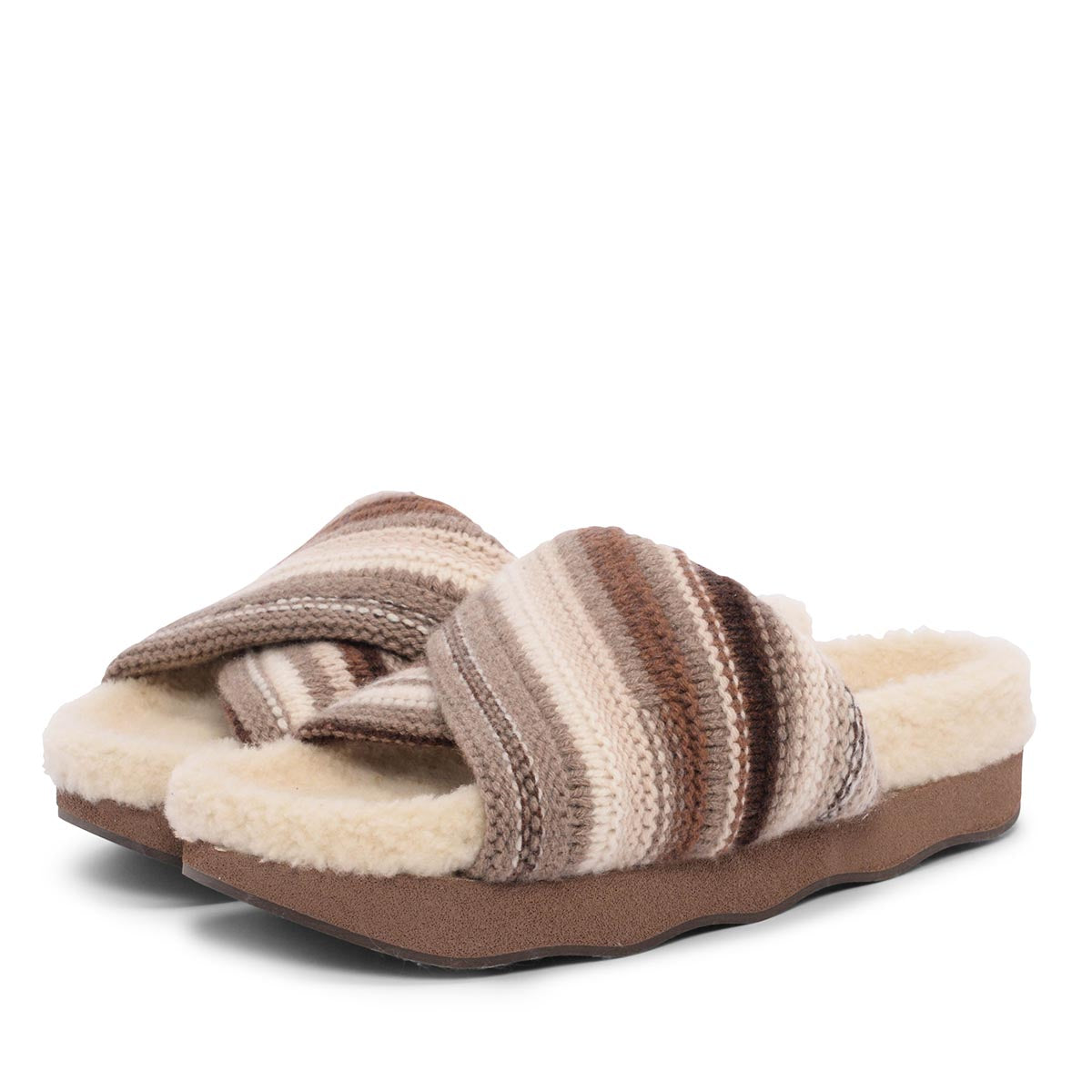 Chloe Brown Shearling Wavy Knit Slides 41