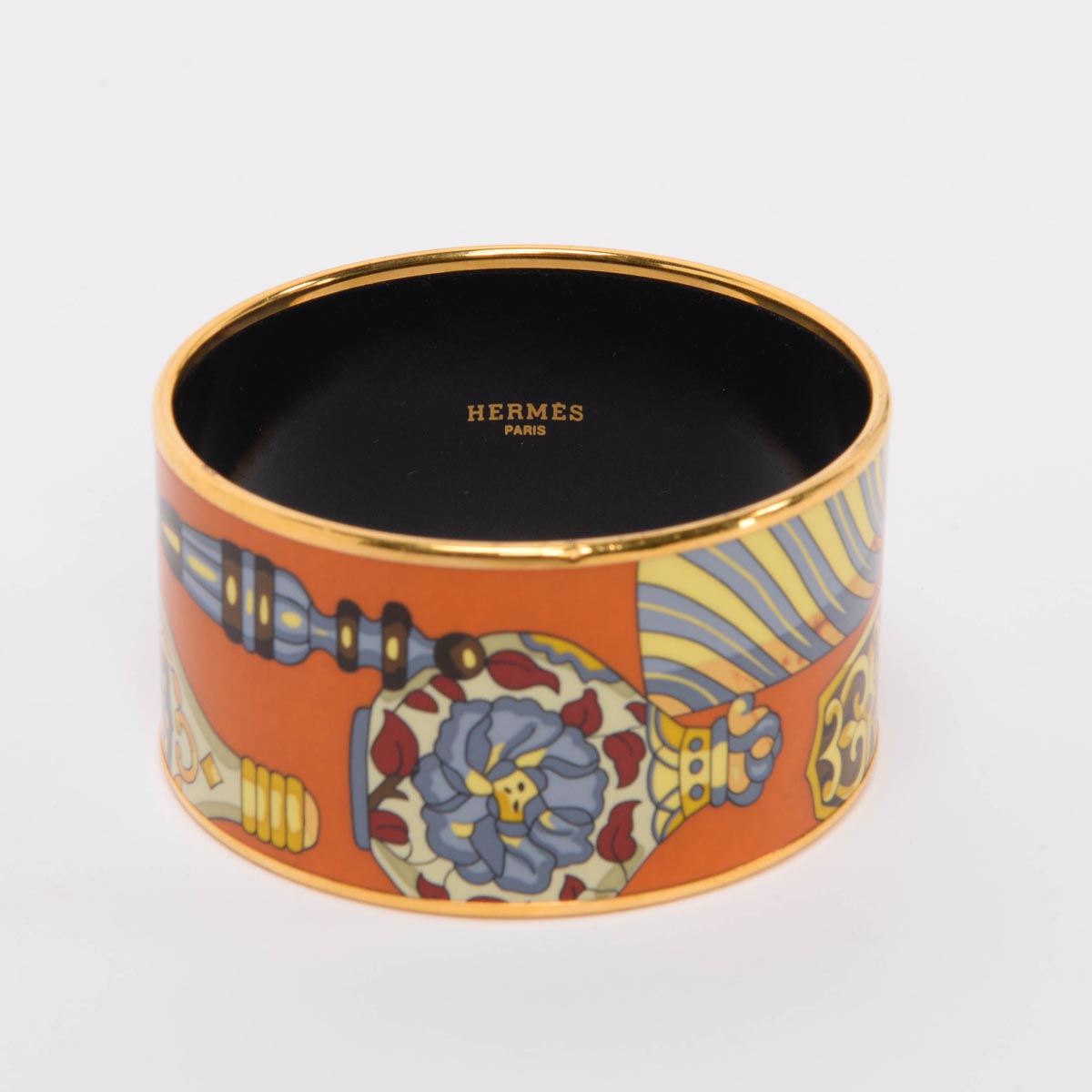 Hermes Orange Enamel Flacons Extra Wide Bangle