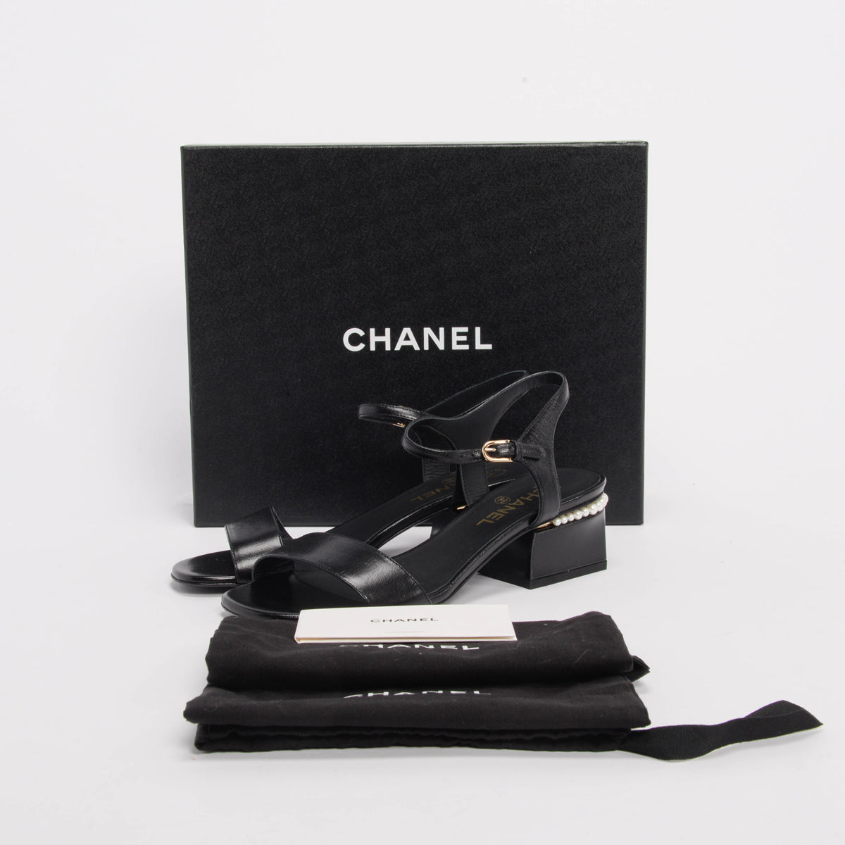 Chanel Black Lambskin Pearl Detail Sandals 40