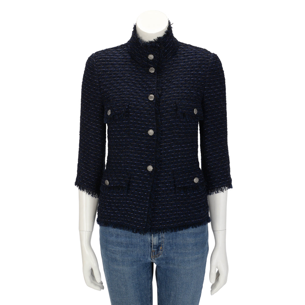 Chanel Navy Fantasy Tweed Four Pocket Jacket FR 38