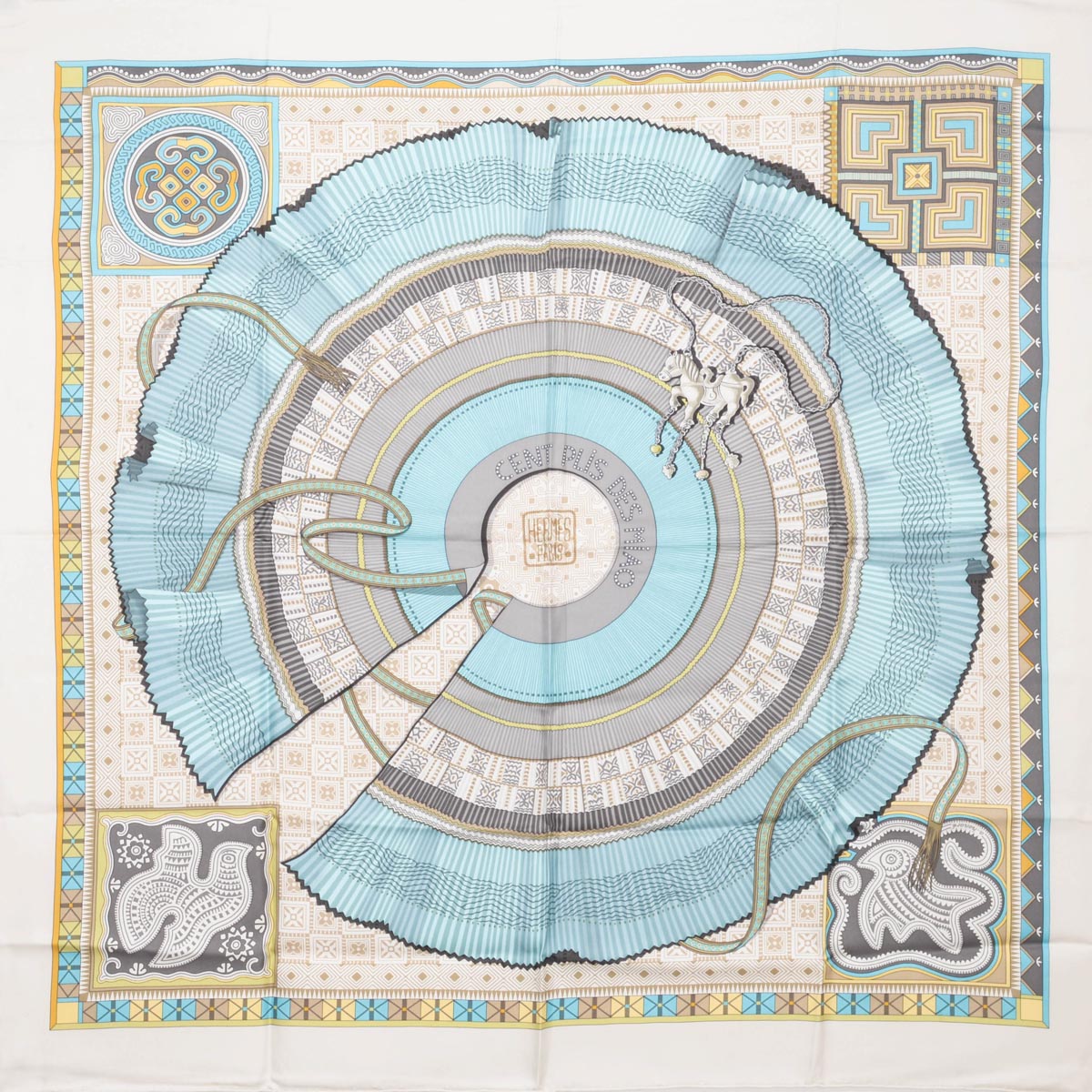 Hermes Ivory Silk Cent Plis Des Miao Scarf