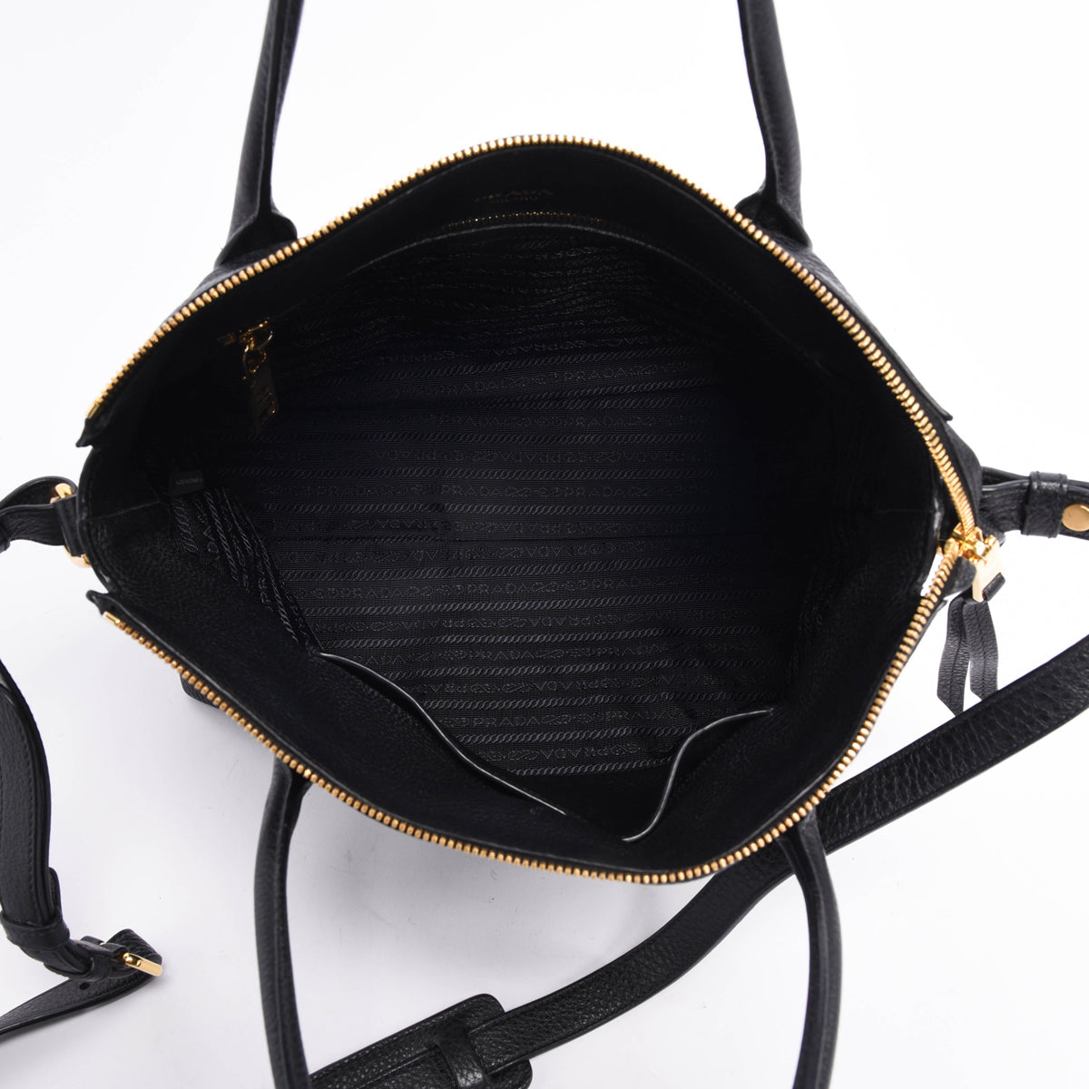 Prada Black Vitello Daino Top Handle Shoulder Bag
