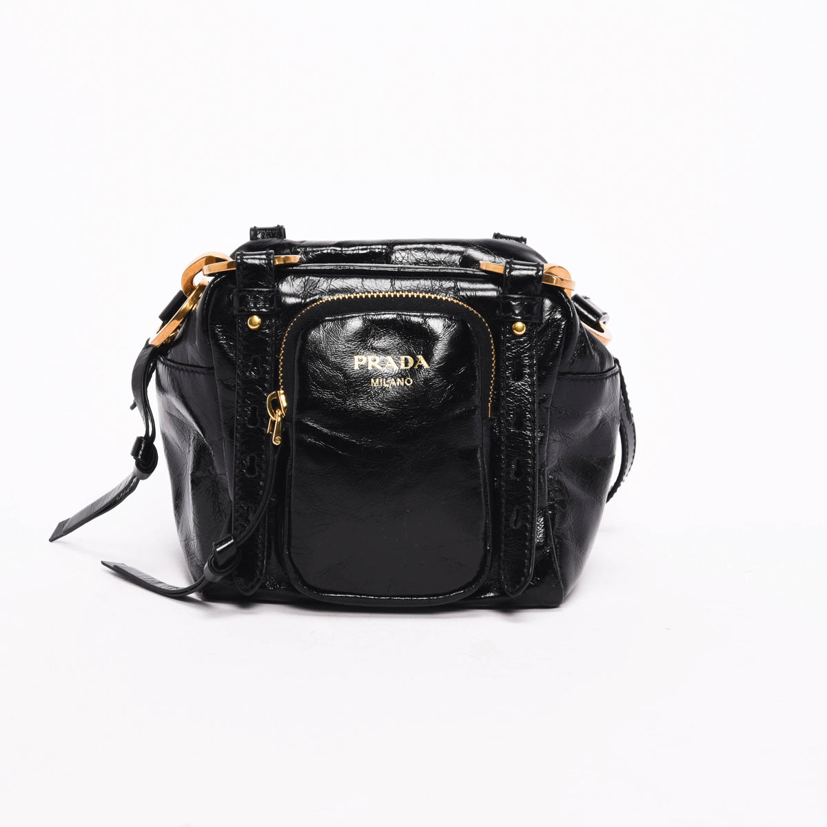Prada Black Distressed Leather Dangle Mini Bag