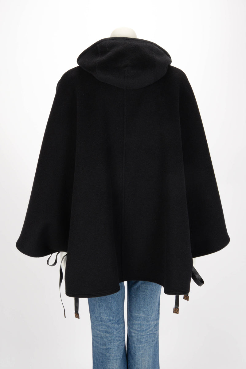 Louis Vuitton Black Wool Monogram Hooded Cape FR 36