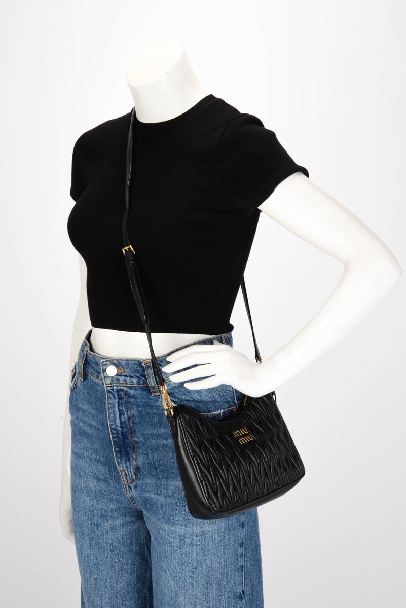 Miu Miu Black Matelasse Nappa Shoulder Bag
