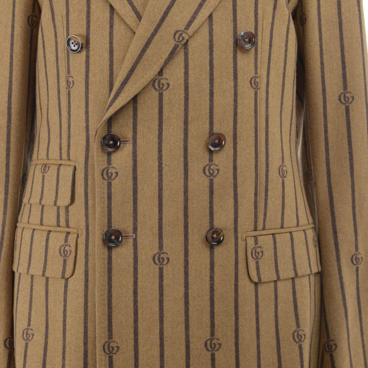 Gucci Brown Pinstriped GG Double Breasted Blazer IT 46