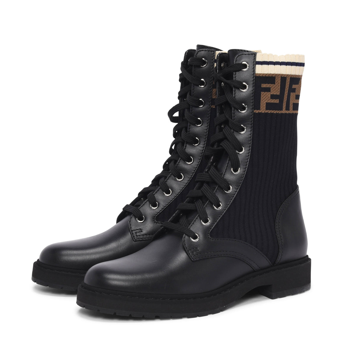 Fendi Black Calfskin Rockoko Biker Boots 39