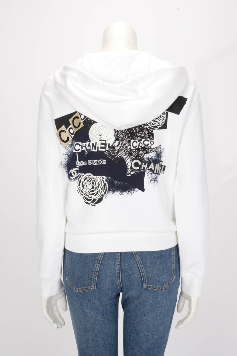 Chanel White Cotton Coco Graffiti Zip Hoodie XS
