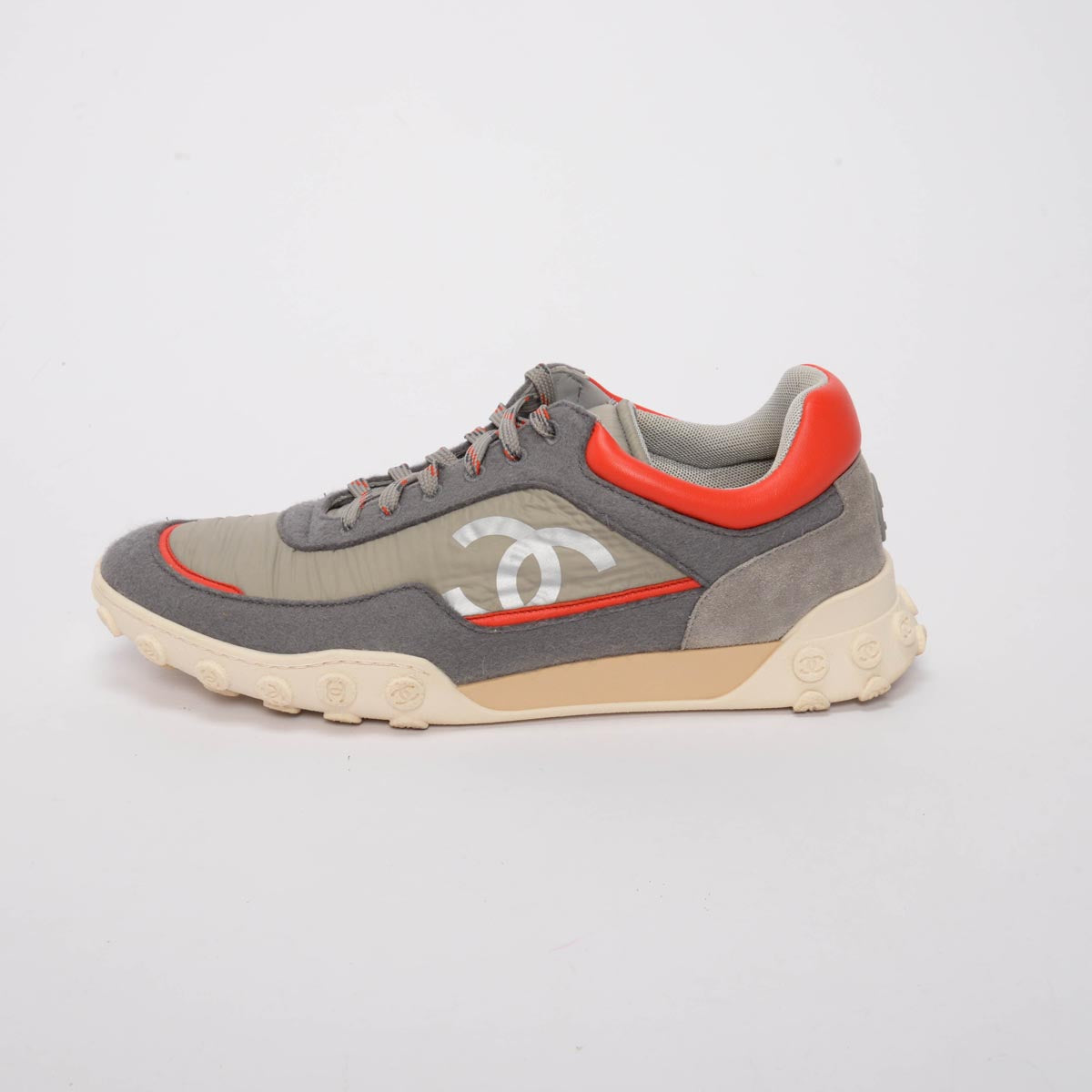 Chanel Grey & Orange Nylon Low Top Sneakers 42