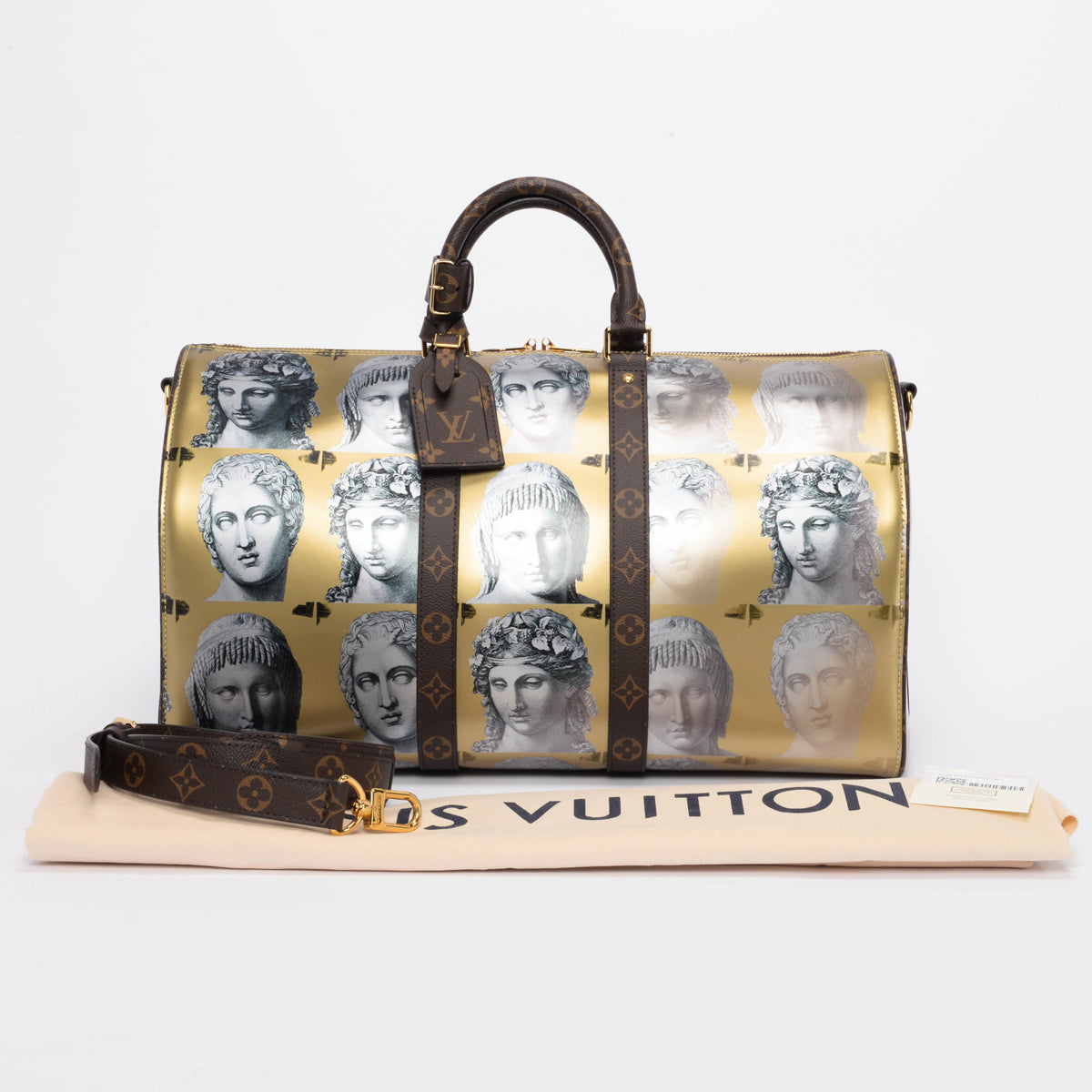 Louis Vuitton Gold Calfskin Fornasetti Keepall Bandouliere 45