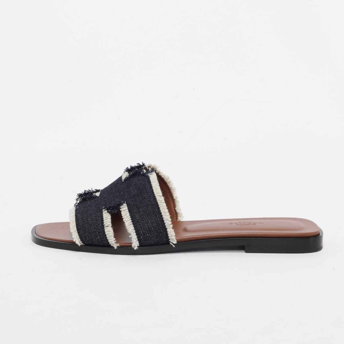Hermes Bleu Brut Fringed Denim Oran Sandals 38