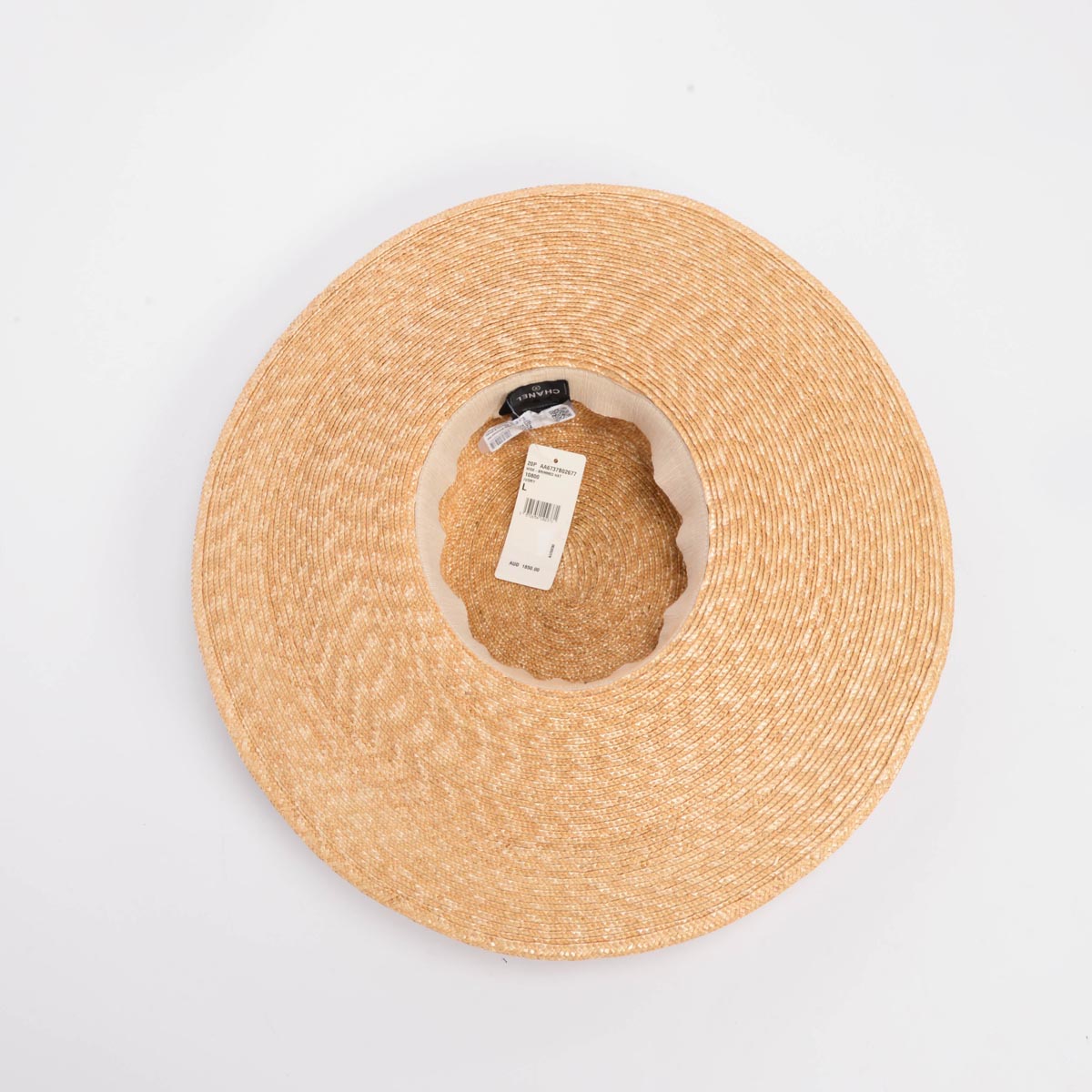 Chanel Ivory Abaca Straw CC Ribbon Wide Brim Hat