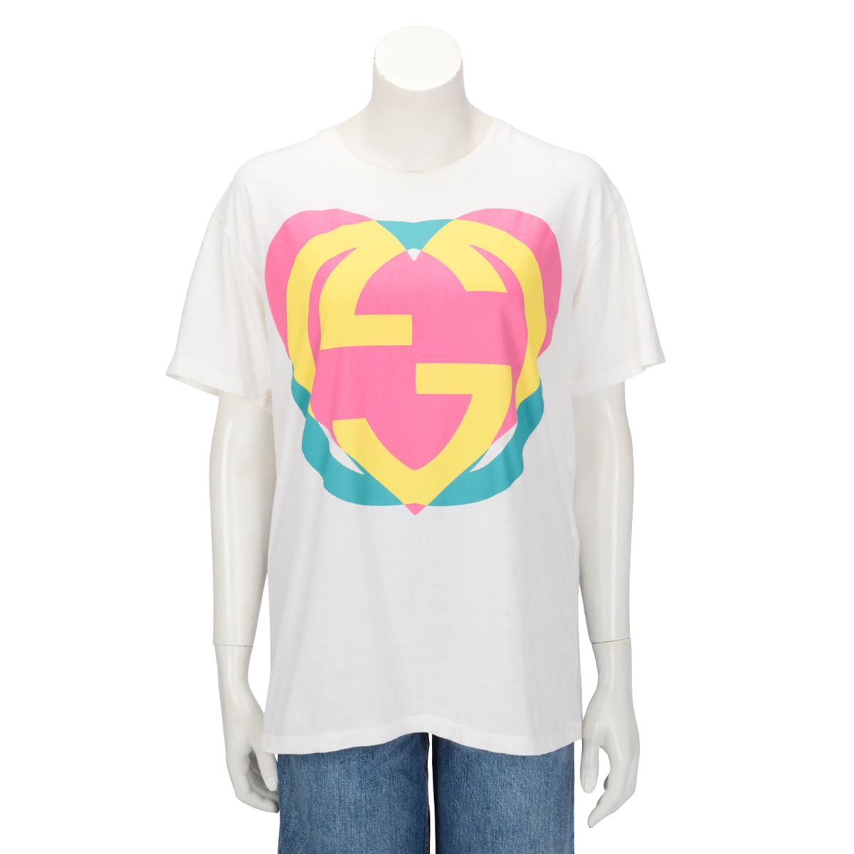 Gucci White Cotton Interlocking G Heart T-Shirt S