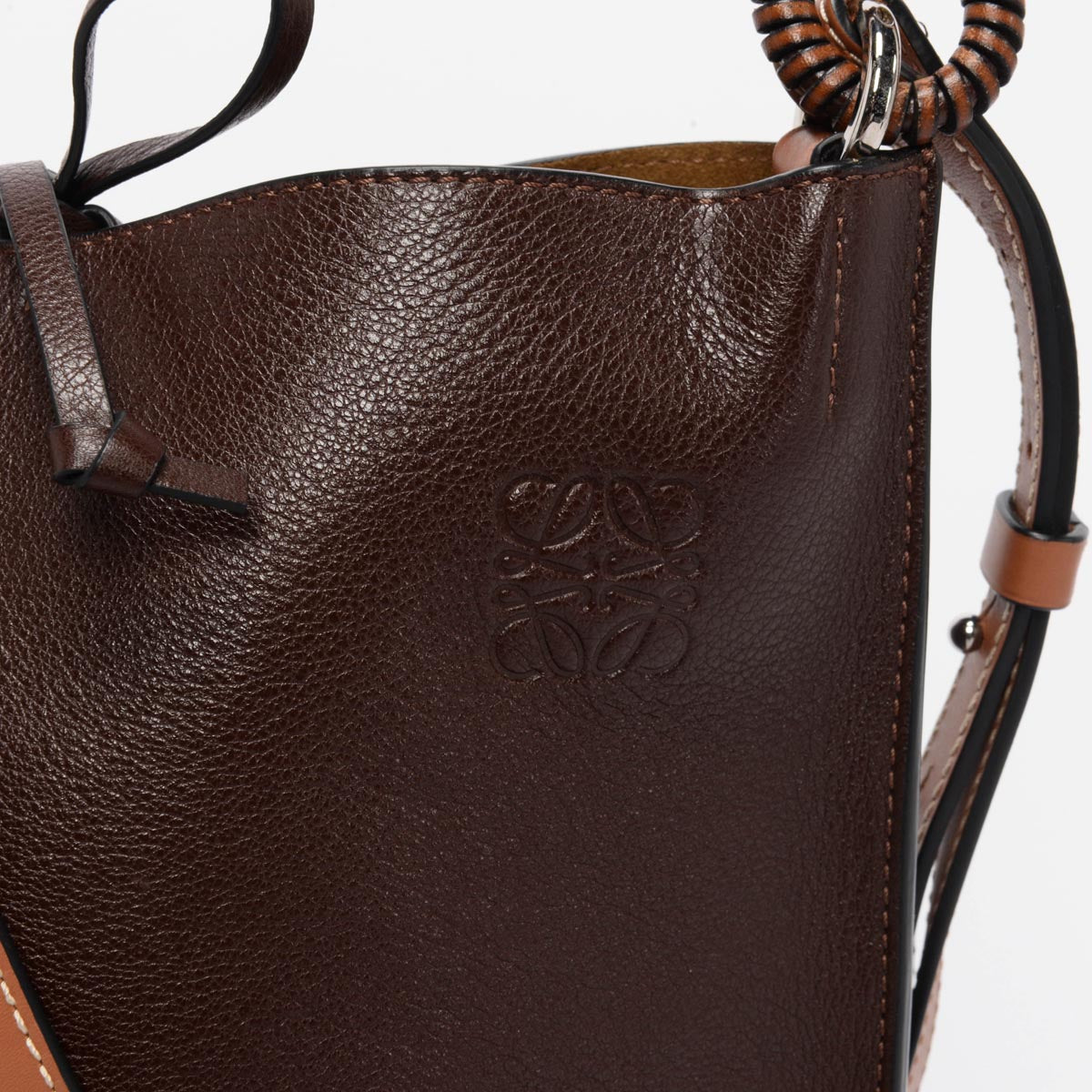 Loewe Dark Brown Gate Braided Handle Bucket Bag