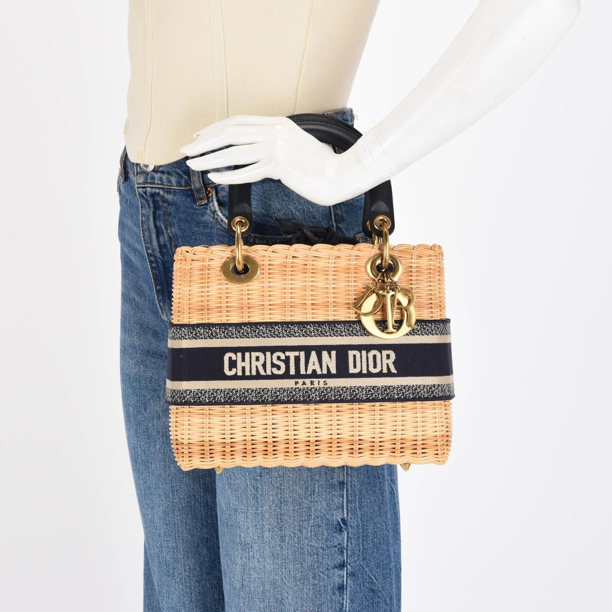 Dior Blue Oblique Wicker Medium Lady Dior Bag