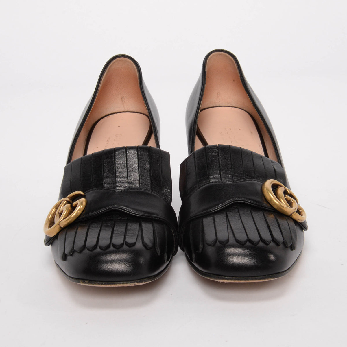 Gucci Black Calfskin Marmont Fringed Loafer Pumps 38