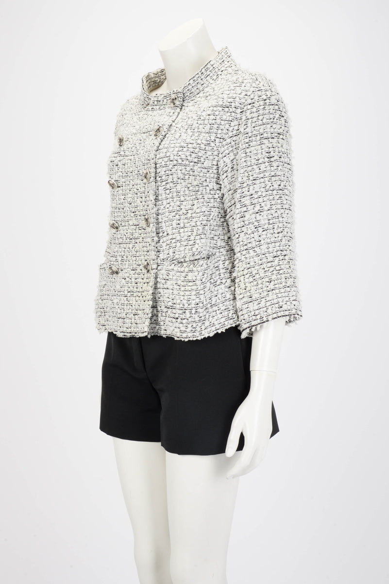 Chanel White & Black Fantasy Tweed Double Breasted Jacket FR 36