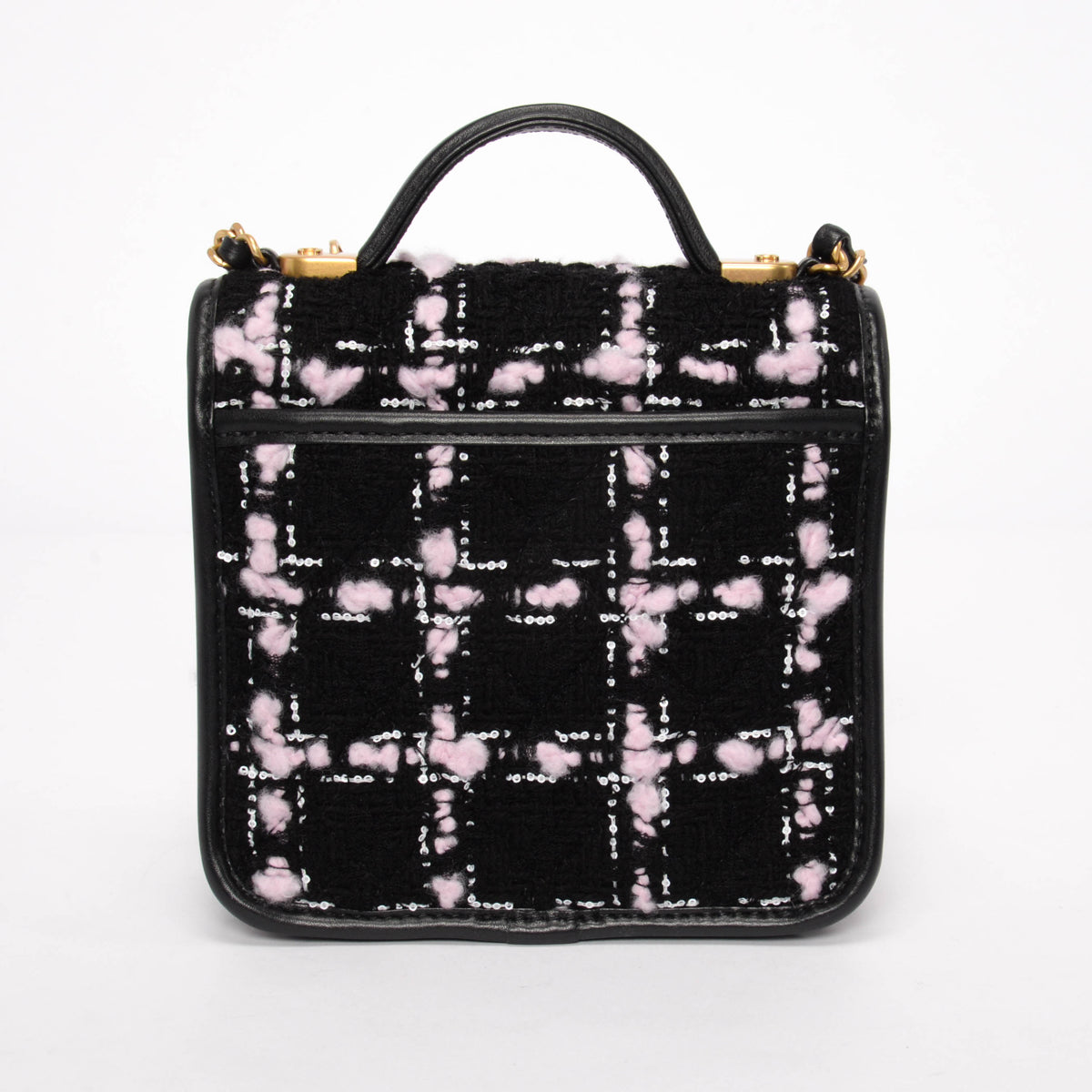 Chanel Black & Pink Tweed Mini Flap Bag with Handle