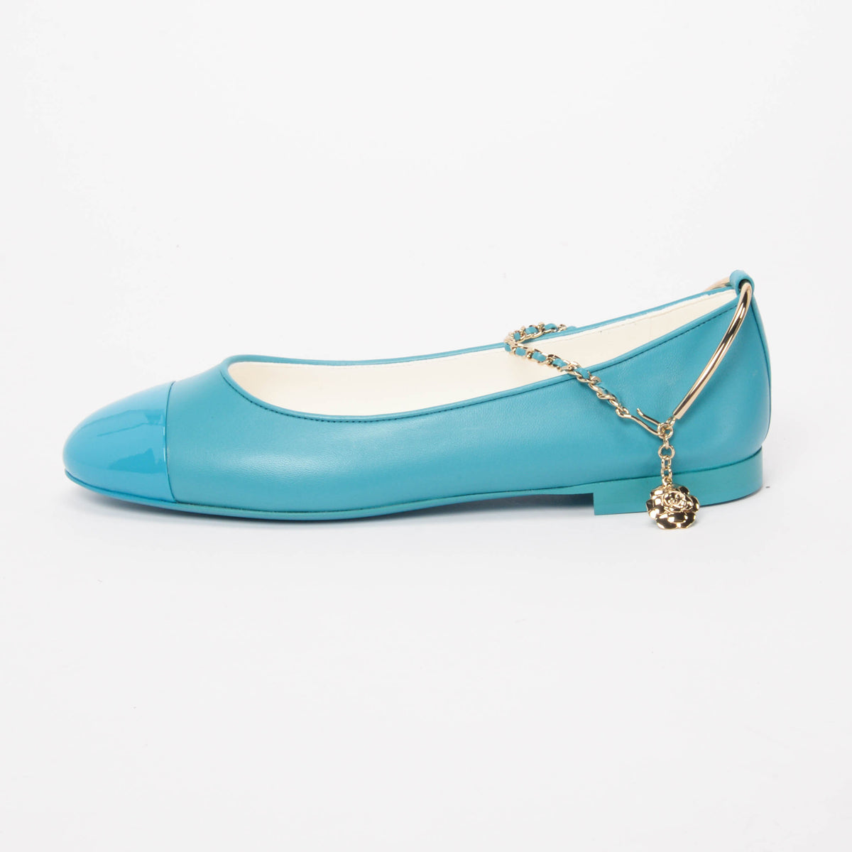 Chanel Teal Lambskin Ankle Chain Ballerina Flats 40