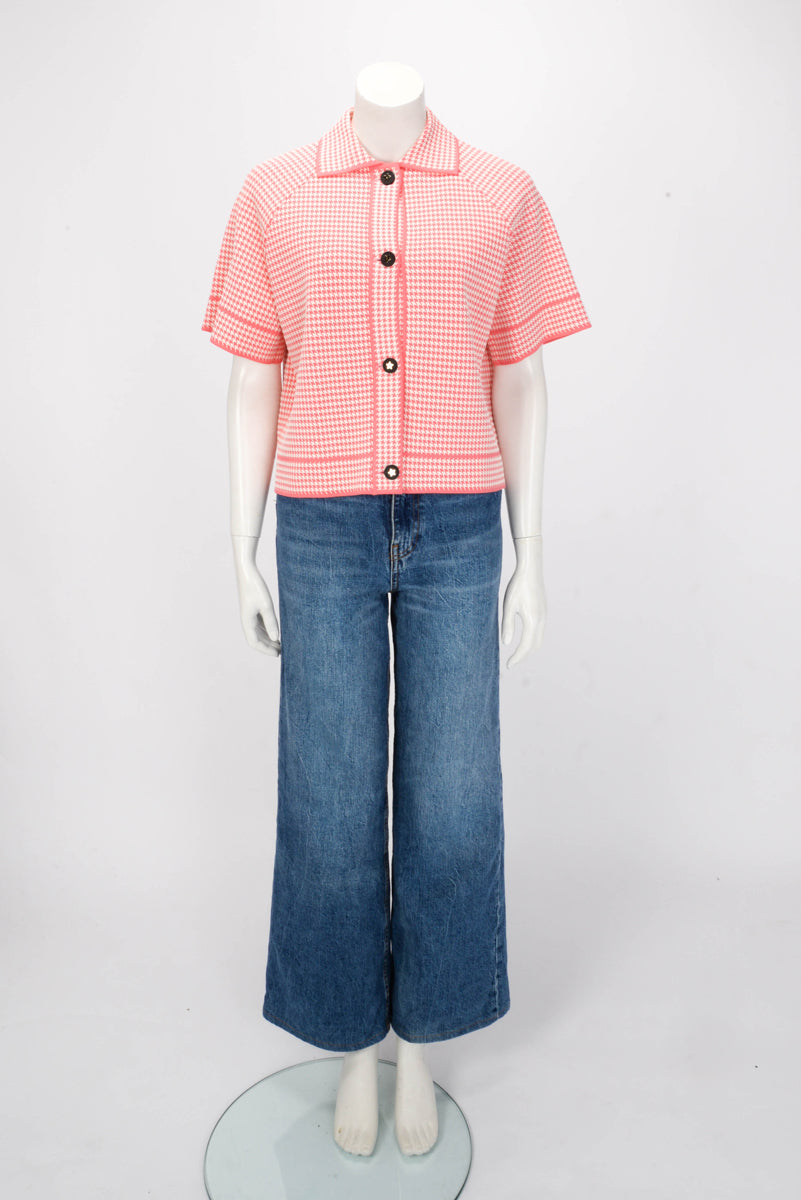 Dior Pink & White Technical Knit Dioriviera Short Sleeve Jacket FR 40