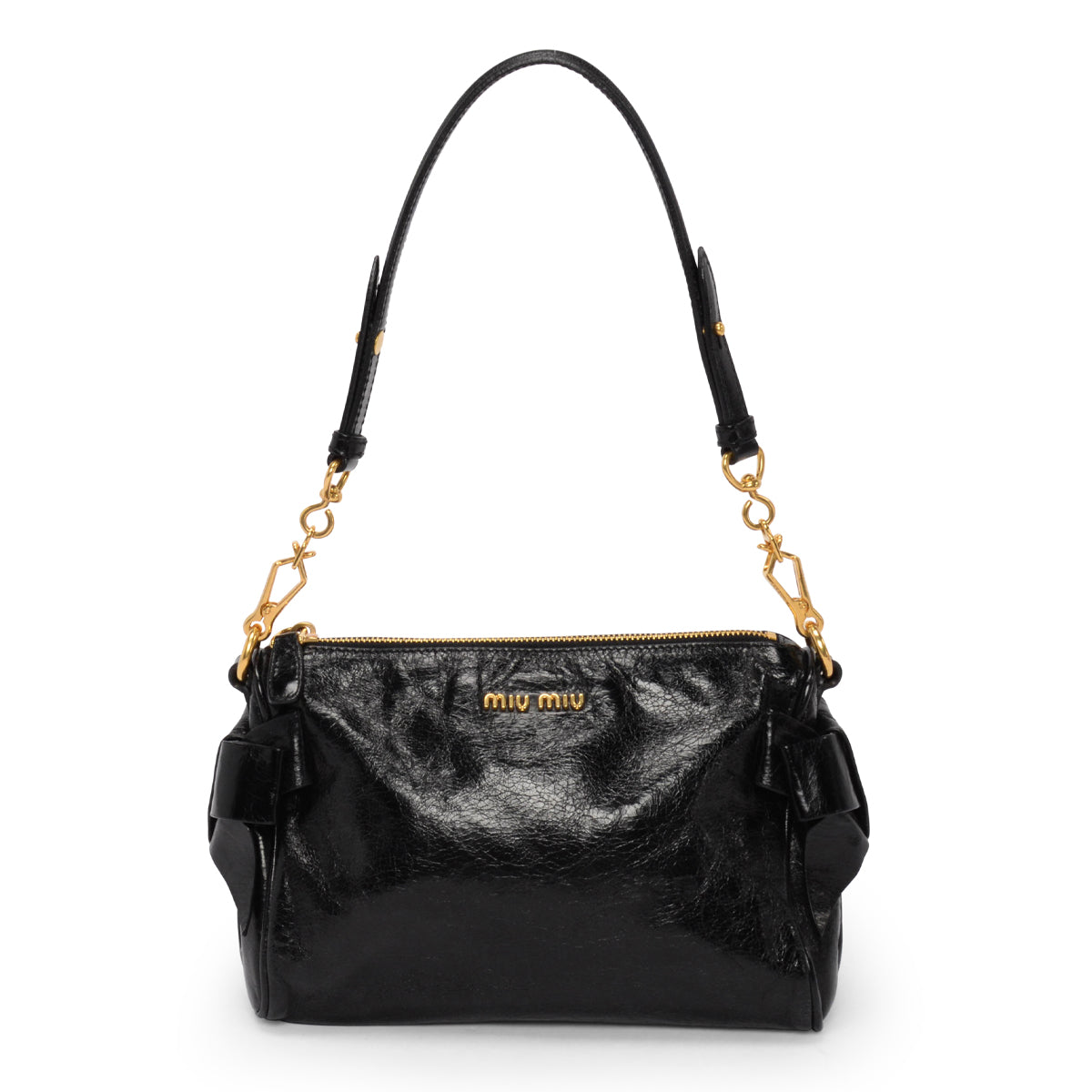 Miu Miu Black Vitello Lux Bow Mini Bag