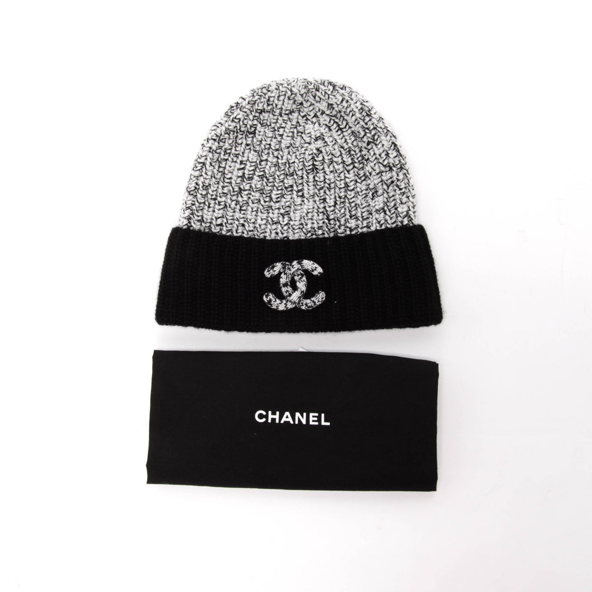 Chanel Black & White Cashmere Knit CC Beanie