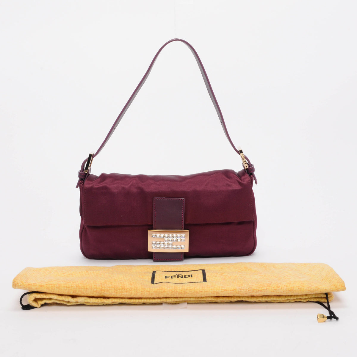 Fendi Burgundy Satin Crystal Baguette Bag