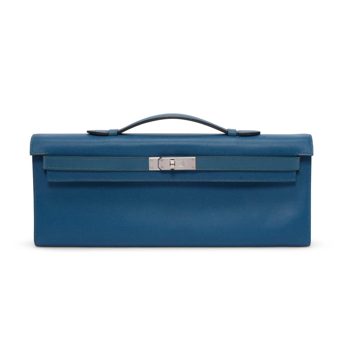 Hermes Bleu de Galice Grain d'H Calfskin Kelly Cut Clutch