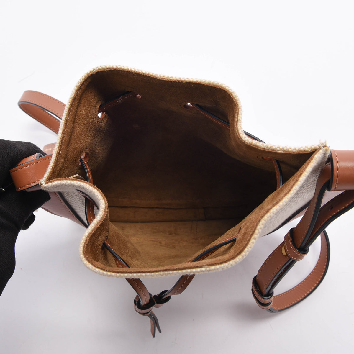 Loewe Ecru & Tan Canvas & Calfskin Horseshoe Anagram Bag