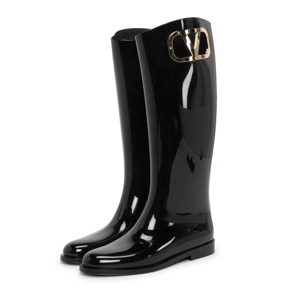 Valentino Black Rubber VLogo Rain Boots 39