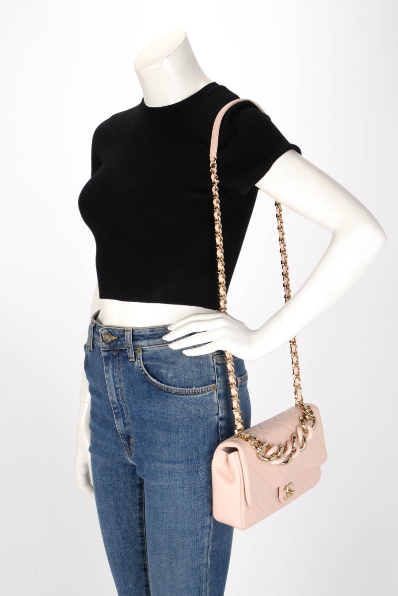 Chanel Soft Pink Lambskin Elegant Chain Flap Bag